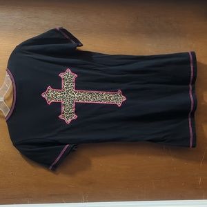 Black top with Cheetah print cross with crystals shirt